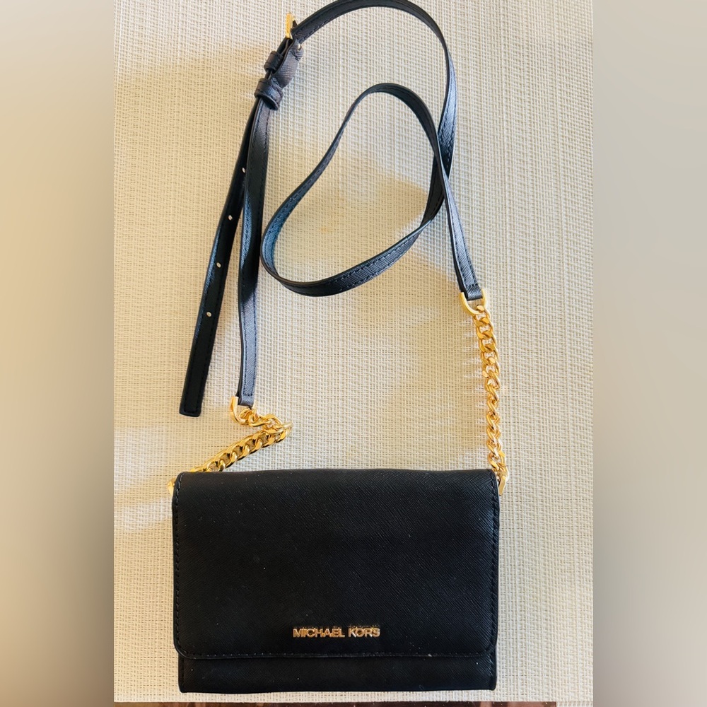 Michael Kors Black Crossbody Bag with Gold Chain